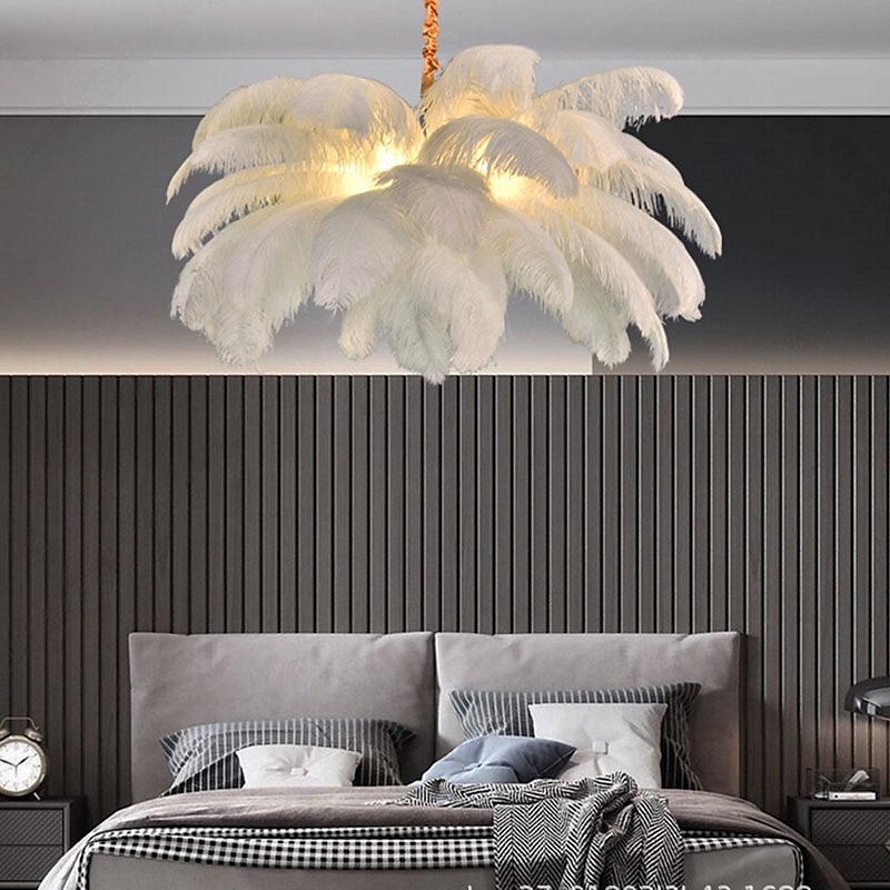 Lampadario A Sospensione A Led Splendido Lampadario A Sospensione Con Bouquet Di Piume Di Struzzo Bianche Extra Large, Lampadario A Sospensione Romantico Per La Camera Da Letto Del Ristorante del 2025 a $481.49 –P8