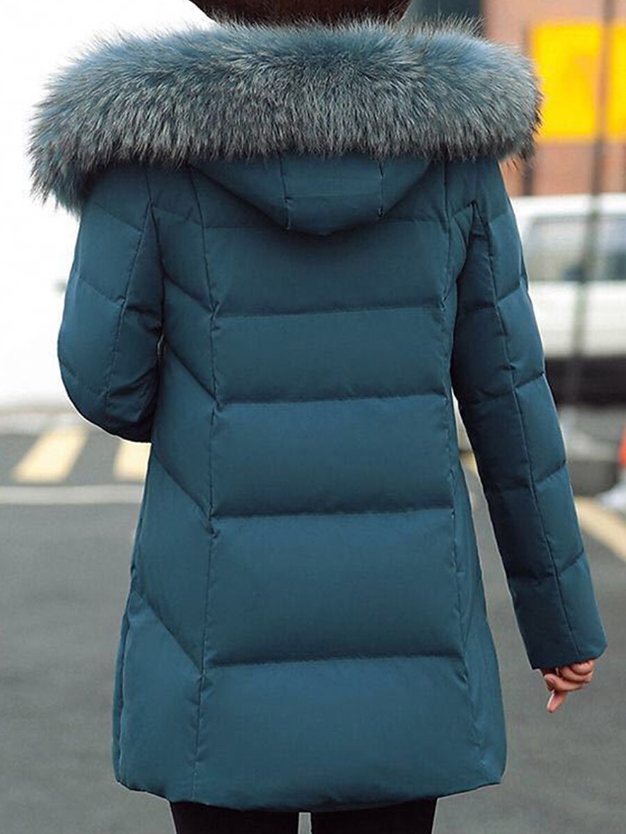 Women's Parka Long Puffer Jacket Winter Coat Thermal Warm Heated Coat with Fur Collar Hood Zipper Windproof Coat with Pockets Drawstring Outerwear Green Wine Black 2023 - US $41.99 –P3