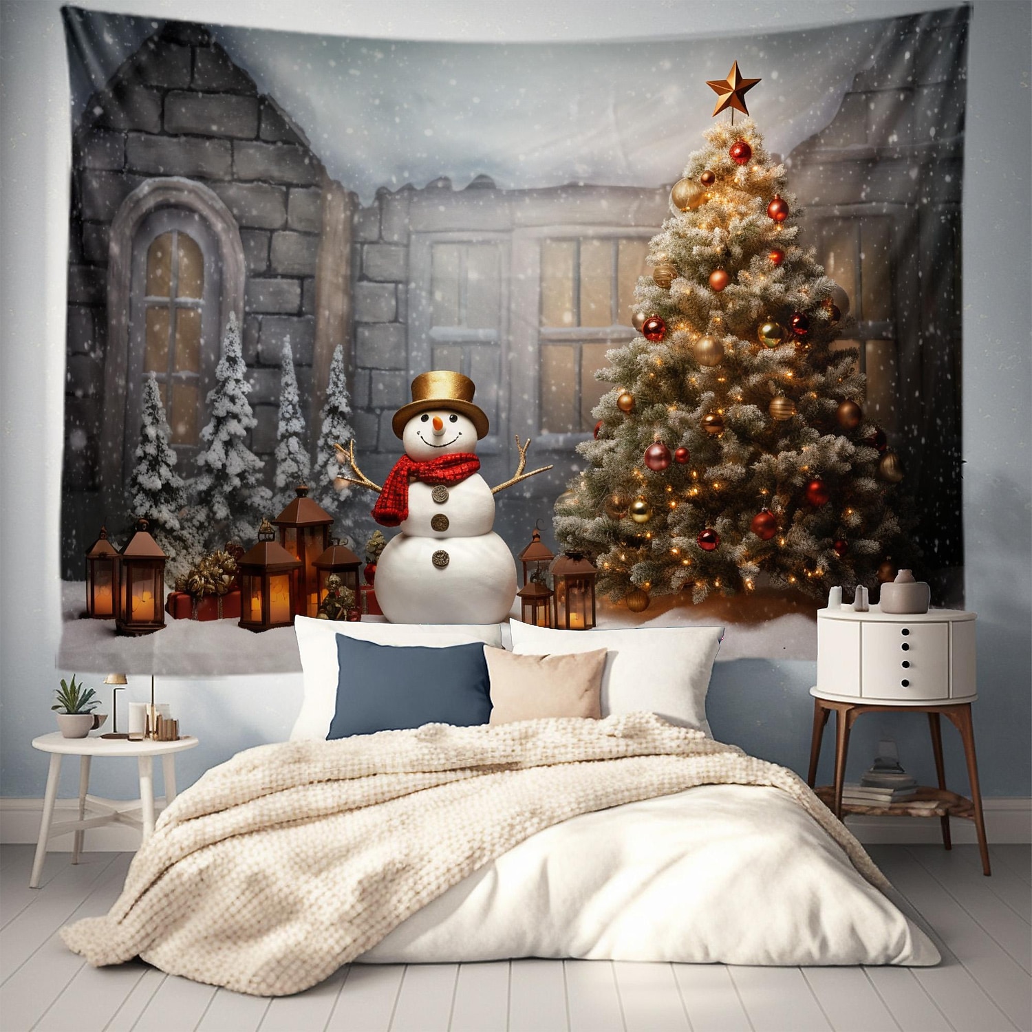 kerstversiering hangend wandtapijt kerstboom sneeuwpop wandkunst kerstmis groot wandtapijt muurschildering decor foto achtergrond deken gordijn huis slaapkamer woonkamer decoratie 2025 - $15.99 -P10