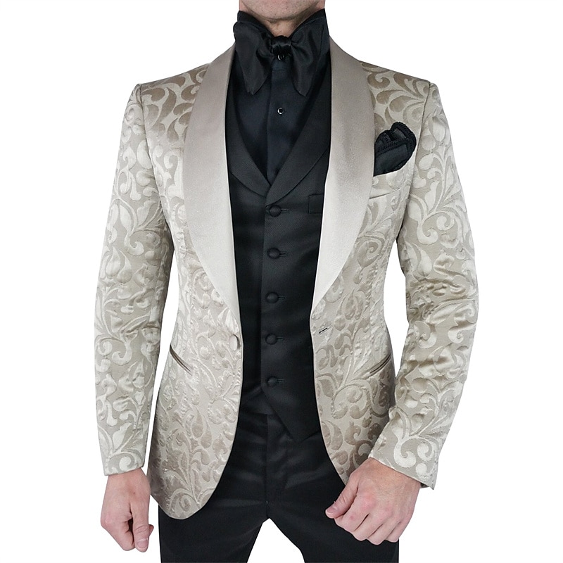 Masculino Baile de Formatura Festa de Casamento Smoking Festa Preto Champanhe Floral Moderno Conjunto de 3 peças Comum 1 Botão de 2025 por $156.99 -P2
