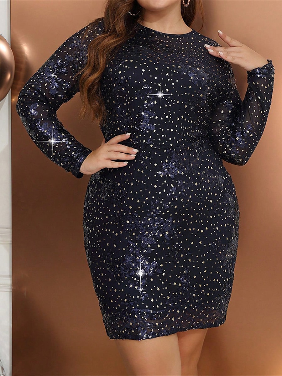 Women‘s Plus Size Sequin Dress Fringe Dress Party Dress Sparkly Dress Mini Dress Navy Blue Long Sleeve Spring Fall Winter Crew Neck Fashion Winter Dress Vacation XL 2023 - US $46.99 –P3