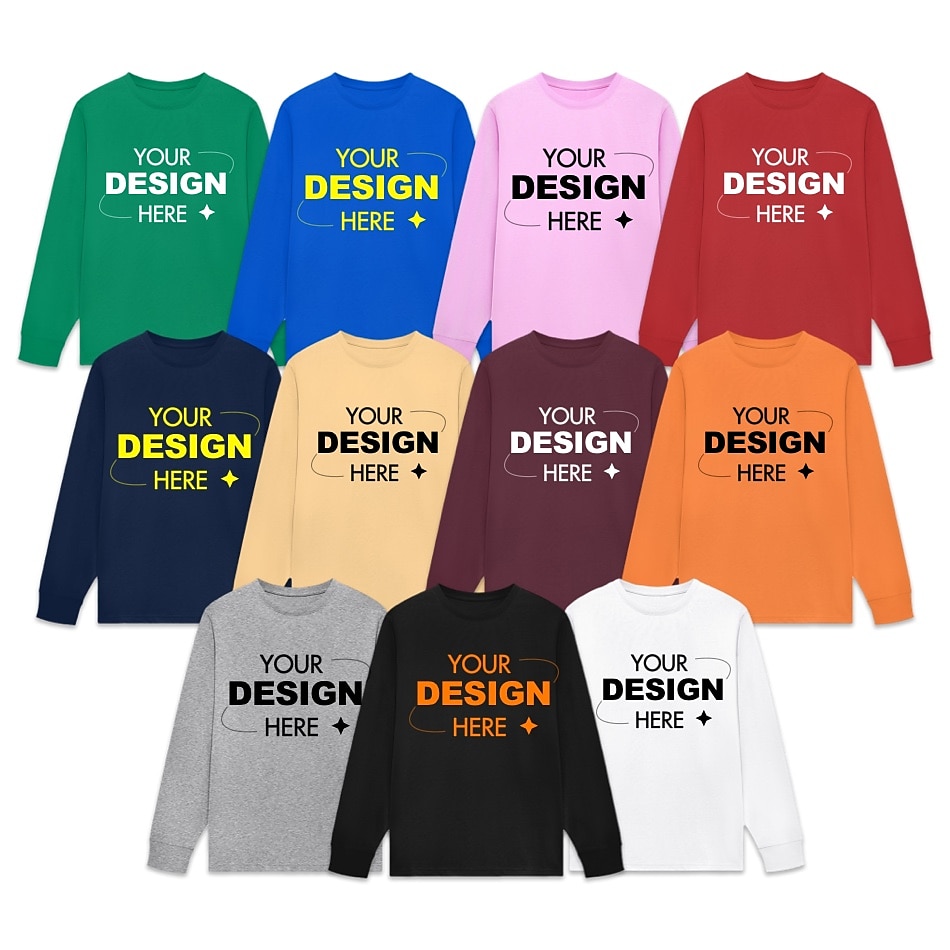 Chemise à manches longues et col rond, unisexe, personnalisée, 100% coton, printemps&amp; automne hauts noir blanc jaune bleu gris de 2025 ? $22.99 –P1