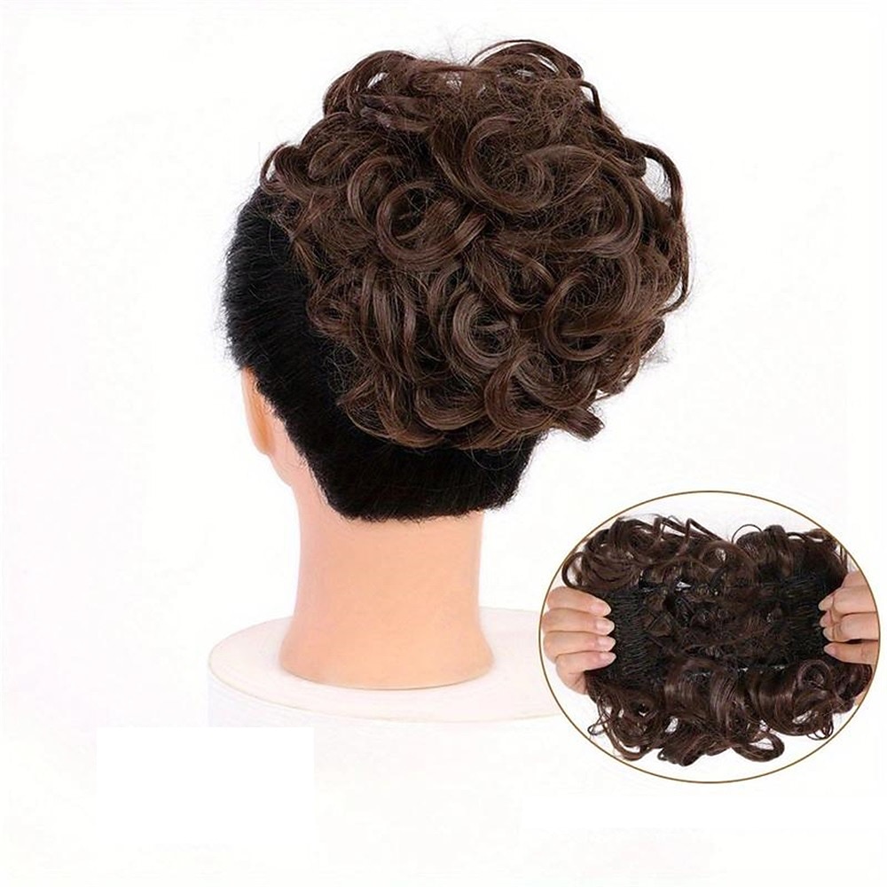 mariée gros chignon en désordre, chignon bouclé synthétique avec clips de peigne, queue de cheveux couverture chignon extension de queue de cheval faux cheveux naturels de 2025 ? $11.99 –P7