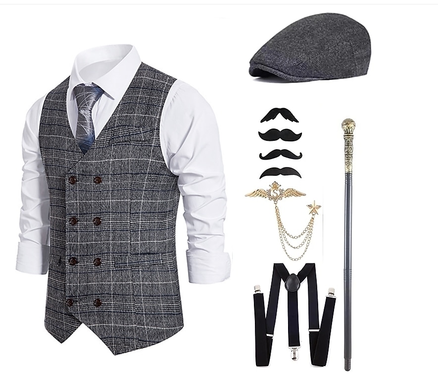 Anos 20 Retro Vintage Inspirado no vintage Roupa Festa a Fantasia Baile de Máscara Fantasias Xadrez Quadrados Sem Colarinho Fantasia Homens Dia Das Bruxas Carnaval Baile de Máscaras dia das Bruxas de 2026 por $50.99 –P2