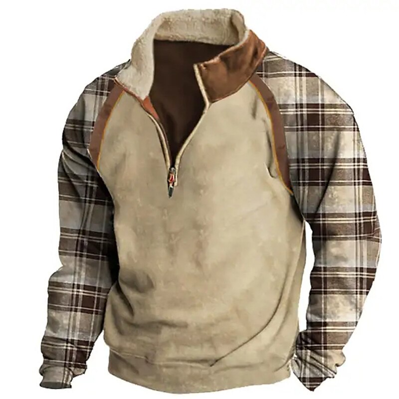 Per uomo Felpa Felpa con cerniera a un quarto Bianco Cachi mezza cerniera A quadri Color Block Collage Sportivo Giornaliero Per eventi Streetwear Informale Vello sottile Autunno inverno Abbigliamento del 2025 a $24.99 –P2