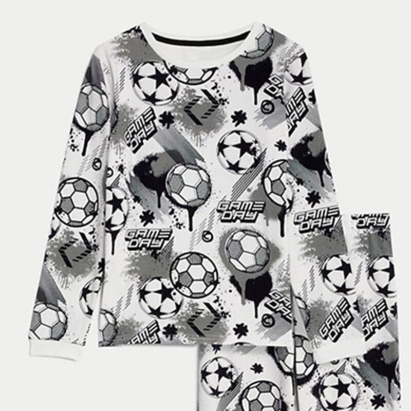 Pojkar 3D Fotboll Pyjamas set Långärmad 3D-tryck Höst Vinter Aktiv Häftig Dagligen Polyester Barn 3-12 år Rund hals Hem Casual Inomhus Normal 2025 - $16.49 –P4