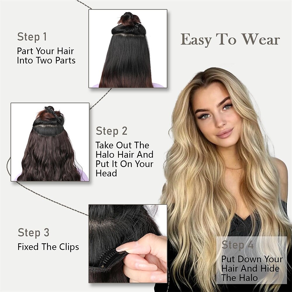 Hair Extensions 20 Inch Long Wavy Blonde Hair Extensions with Invisible Wire Adjustable Size 4 Secure Clips in Hair Extensions for Women 2025 - $13.99 –P2