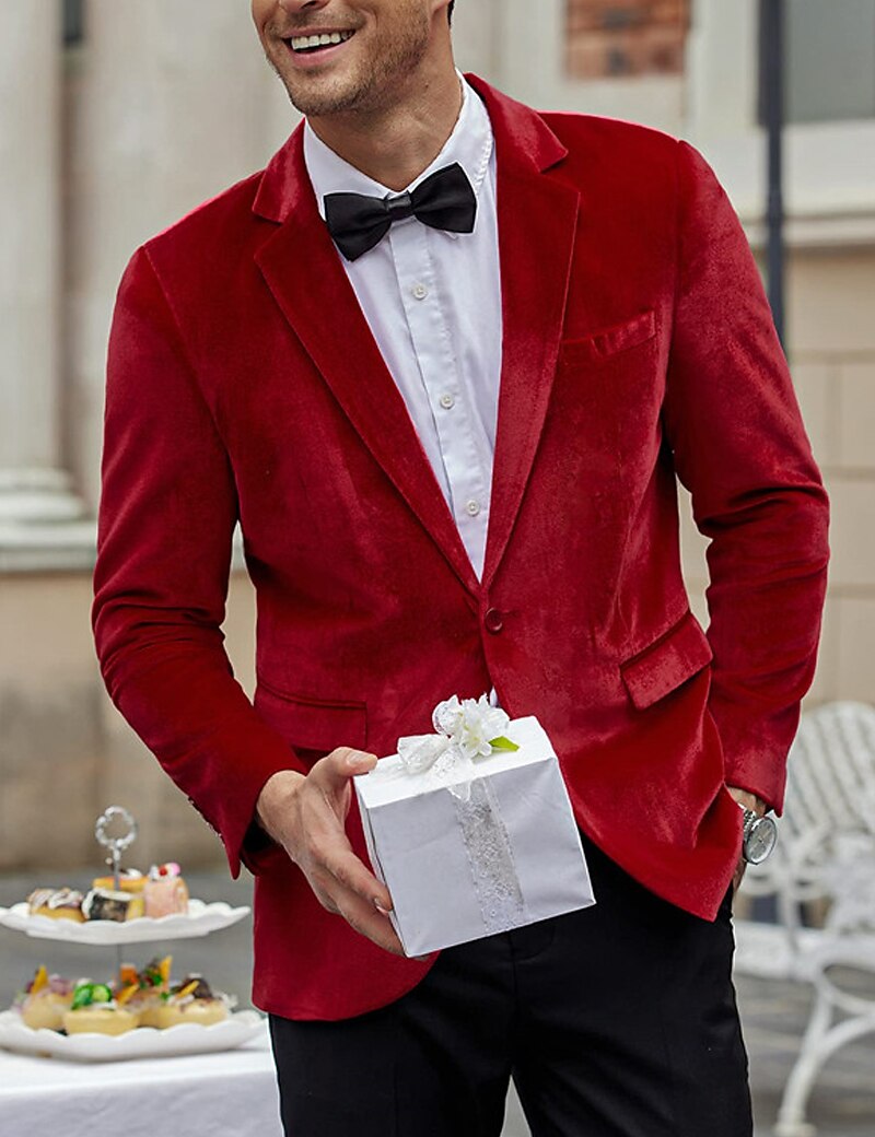 Men's Velvet Blazer Blazer Business Formal Evening Wedding Party Fashion Casual Spring &  Fall Polyester Plain Pocket Casual / Daily Single Breasted Two-button Blazer Black Red Blue Purple 2025 - $46.99 –P11