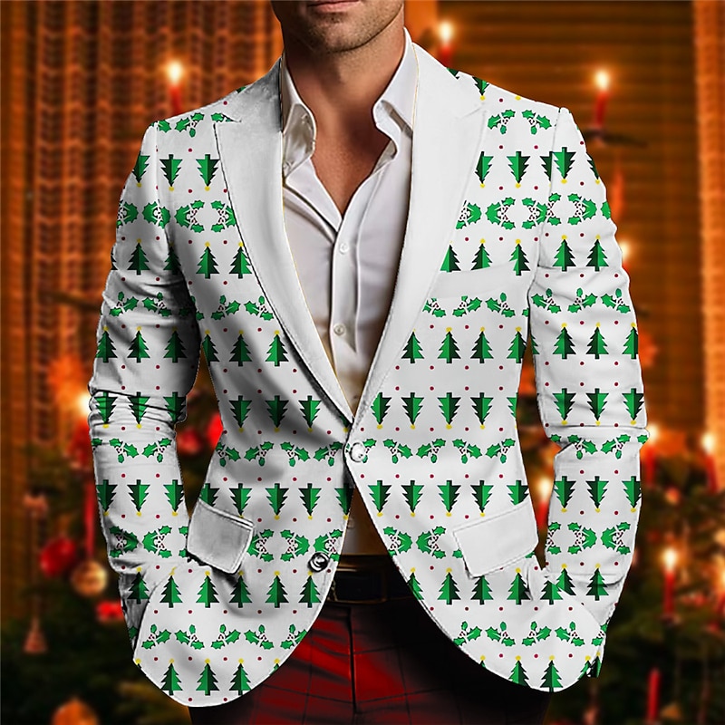 jul herr julgranstryck blazers älgträd affärskappa kavaj varm andas bekväma arbetskläder till jobbet gå ut knapptryck multificka normal passform höst &amp; lång vinteruppehåll 2025 - $64.99 –P1