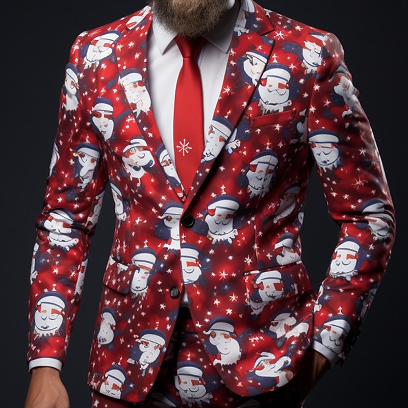 Penguin Business Men's Coat Blazer Work Wear to work Going out Fall & Winter Turndown Long Sleeve Red Blue S M L Polyester Weaving Jacket 2025 - $51.99 –P2
