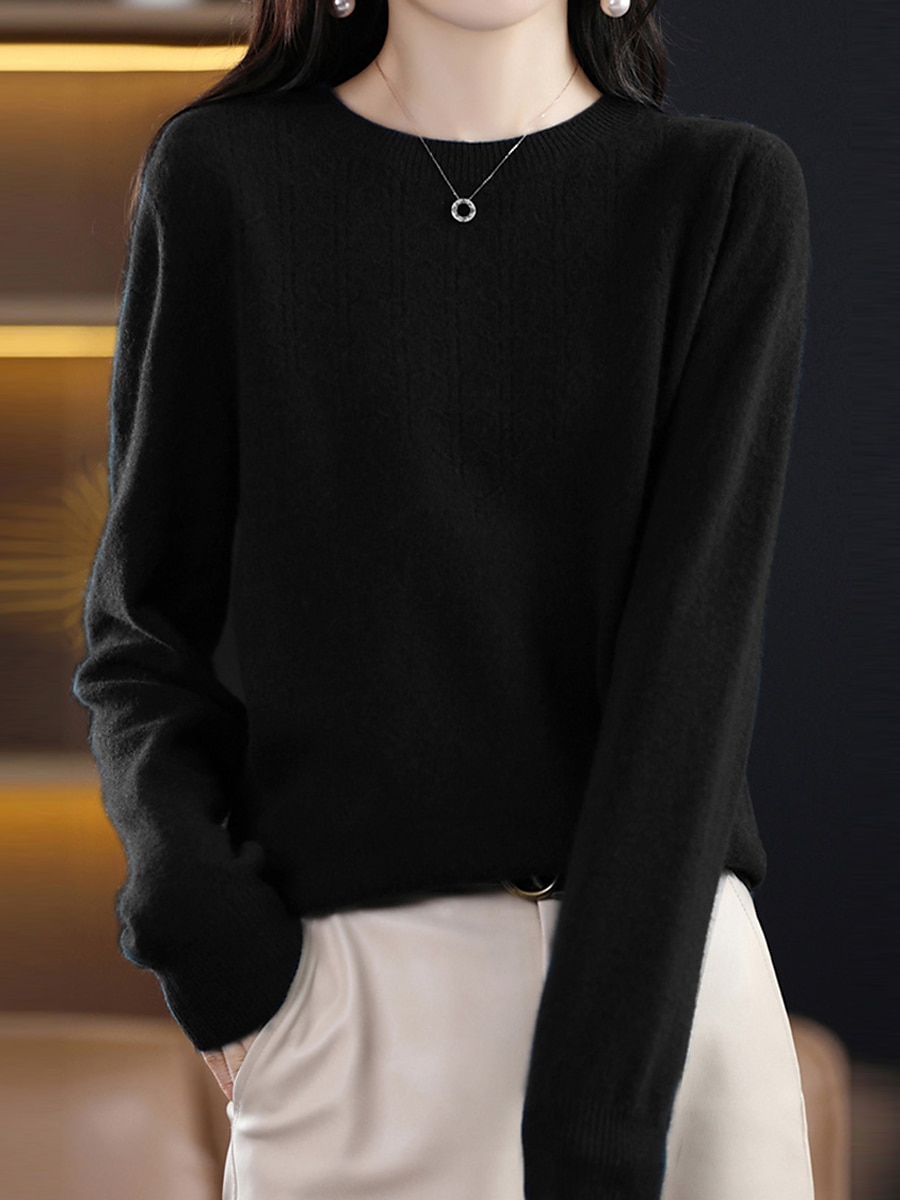 Dam Pullover tröja Mode Streetwear Ledigt Ensfärgat Ribbad Rund hals Stickat Långärmad Vanliga toppar Sticka Utomhus Hem Dagligen Körsbärsröd Räkor Rosa Höst Vinter 2025 - $27.99 –P19