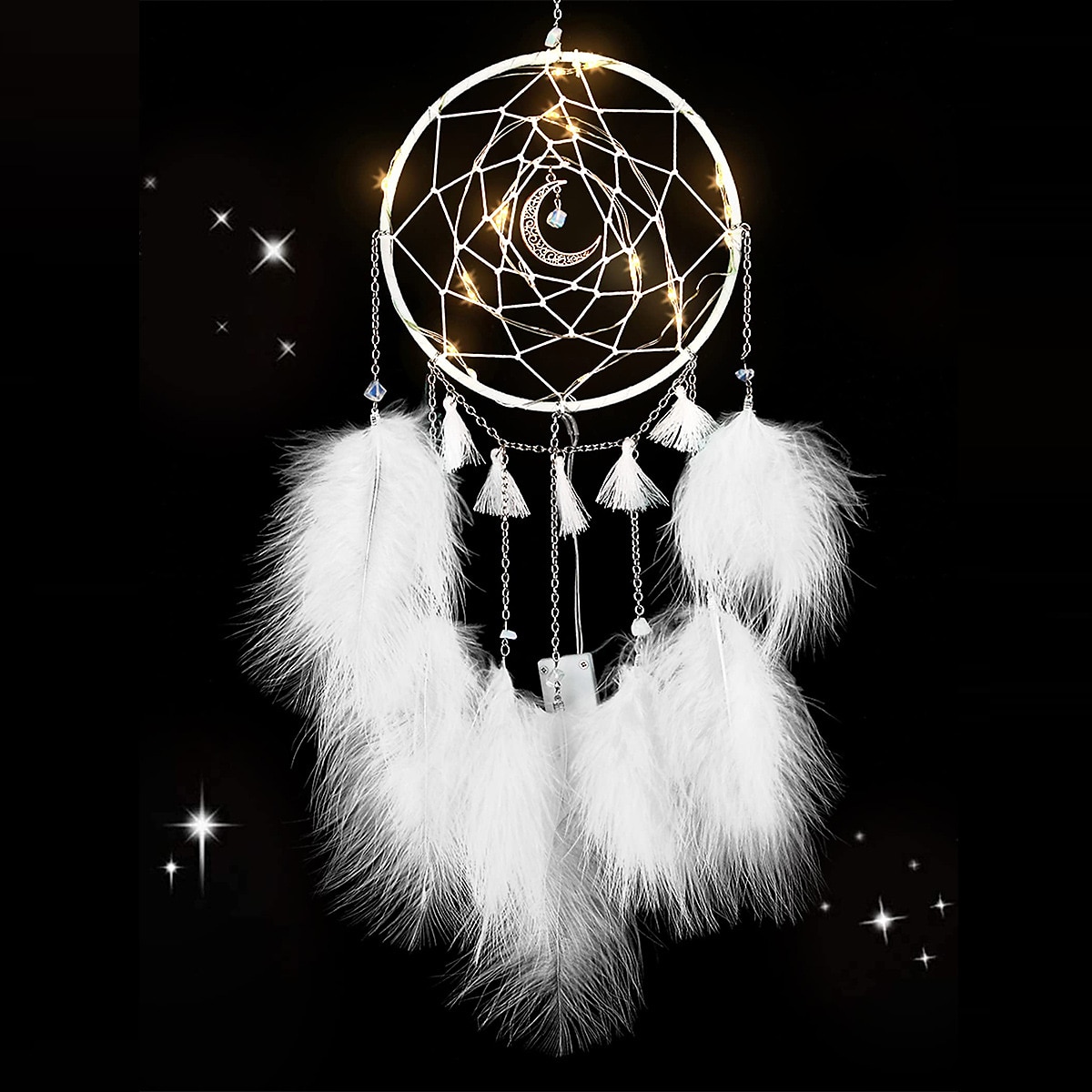 1 peça apanhador de sonhos artesanal presente gancho de pena padrão de lua carrilhão de vento com um círculo ornamento decoração de parede estilo boho sem luz de 2025 por $16.99 –P2
