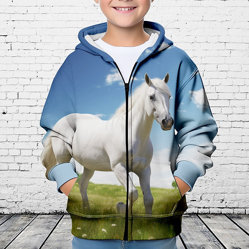 Pojkar 3D Häst Huvtröja Kappa Ytterkläder Långärmad 3D-tryck Höst Vinter Mode Streetwear Häftig Polyester Barn 3-12 år Utomhus Ledigt Dagligen Normal 2025 - $18.49 –P4