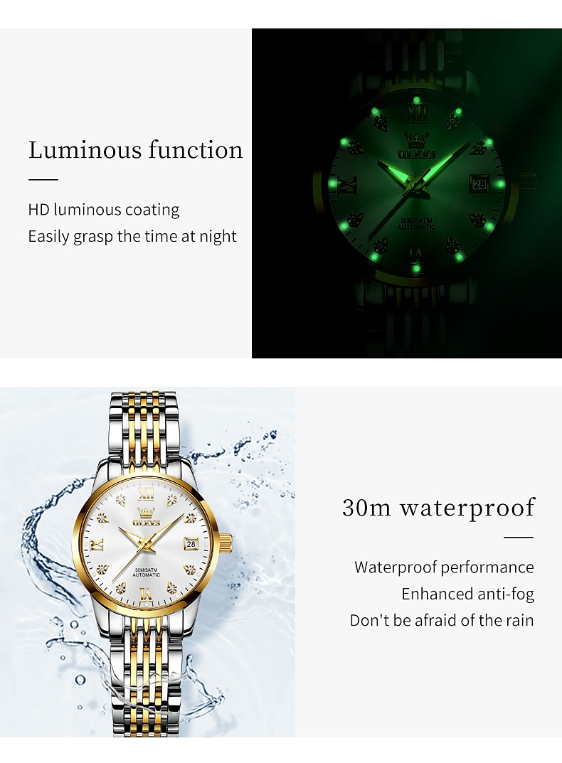 OLEVS 6673 Fashion Business Silver Stainless Steel Women Mechanical Watches Top Brand Luxury Waterproof Automatic Watch 2025 - $104.99 –P12