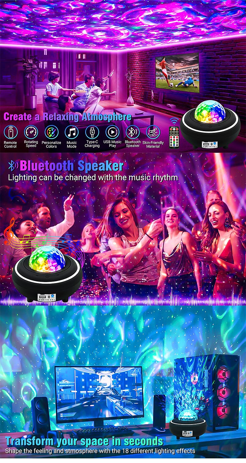 Проектор Свет Bluetooth-динамик Дистанционно управляемый Свадьба Для вечеринок Подарок Разные цвета 2025 - $20.99 –P5