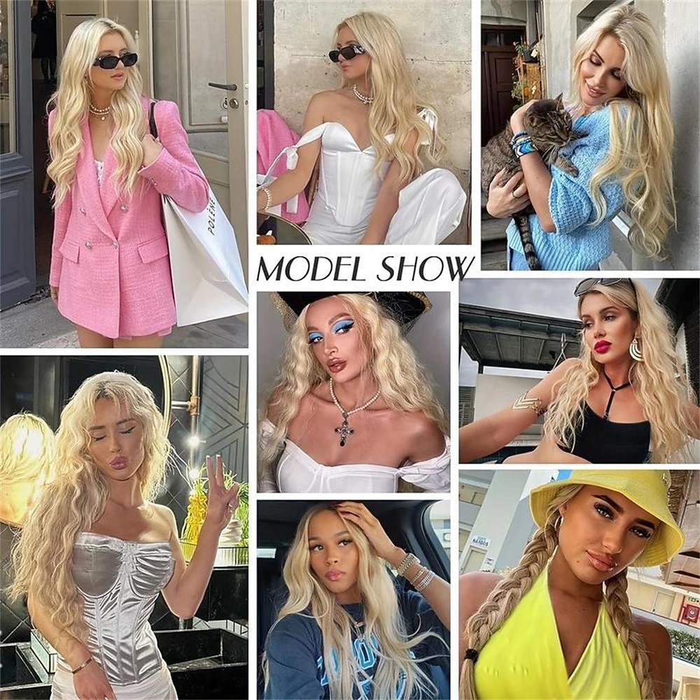Long Platinum Blonde Wig  28 Inch Natural Wavy Blonde Wig Middle Part Blonde Wig Synthetic Hair Blonde Wigs For Women 2026 - $21.99 –P5