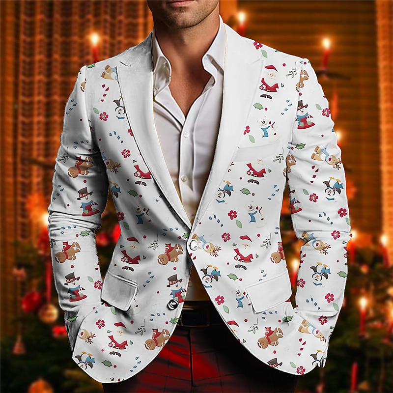 jul herr julgranstryck blazers älgträd affärskappa kavaj varm andas bekväma arbetskläder till jobbet gå ut knapptryck multificka normal passform höst &amp; lång vinteruppehåll 2025 - $64.99 –P3