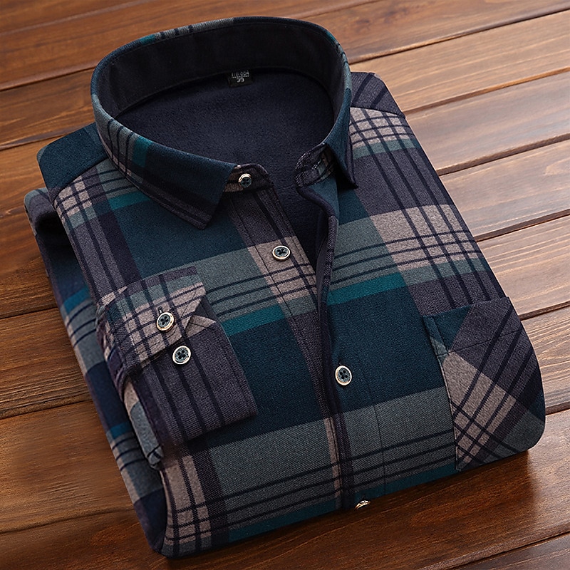 Herren Oberhemd Kariertes Hemd trachtenhemd Kragenhemd Fleece-Shirt Knopfhemd Overshirt Plaid / Karomuster Hochzeit Party A B C D Langarm Quadratischer Ausschnitt Winter Bekleidung Warm 2025 - $13.99 –P11