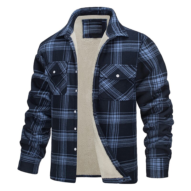 Herren Trucker Jacke Hemdjacke Freizeitjacke Shacket Outdoor Freizeitskleidung Warm Herbst Winter Plaid Modisch Strassenmode Kargen Standard Schwarz Wein Blau Orange Grün Jacken 2025 - $67.99 –P7