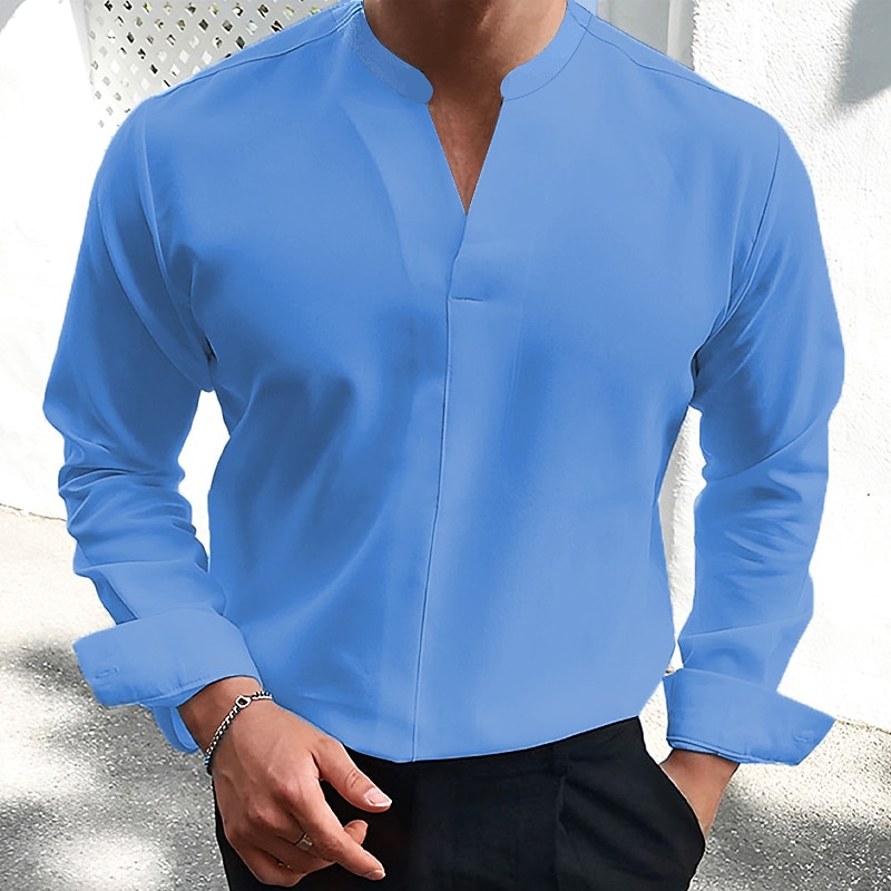 Hombre Camisa de verano Camisa casual Negro Blanco Vino Azul Marino Oscuro Azul Piscina Manga Larga Plano Escote en Pico Calle Vacaciones Sexy Ropa Moda Camisas Ocio 2026 - $27.99 –P4