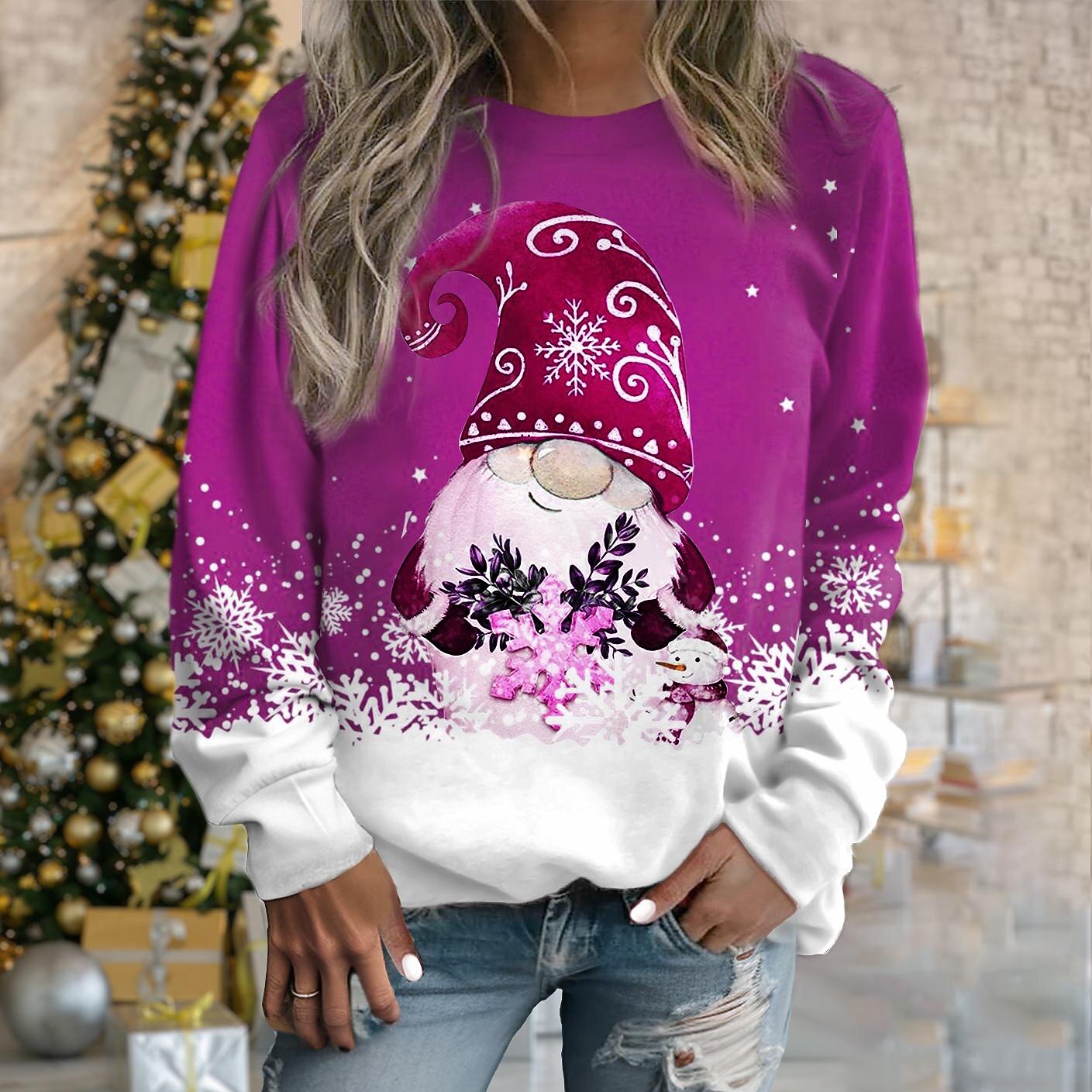 Pull De Noël Femme – Sweat à Motif Flocons De Neige – Confortable Et Festif Pour Les Fêtes