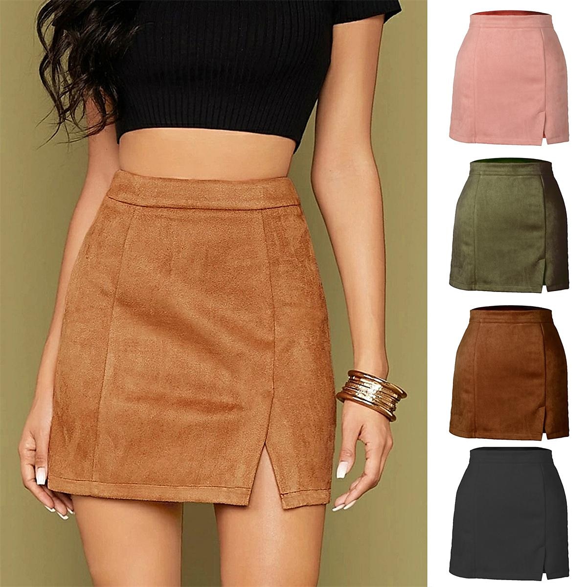 Női Szoknya Bodycon Divat Szexi Mini Magas derék Szoknyák Egyszínű Töredezett végű Vakáció Utca Bor Fekete Arcpír rózsaszín Barna Tél Kecskebőr 2025 - $25.99 –P1