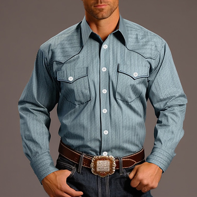 Bărbați Cowboy Cămașă occidentală Camașă cu nasturi Cămașă de cowboy Manșon Lung Epocă stil vestic Casul / Zilnic Toamna iarna Răsfrânt Imprimare 3D Buzunar frontal Albastru piscină Kaki 2025 - $32.99 –P2