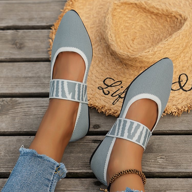 Women's Black Knit Mary Jane Flats – Pointed Toe Stretch Fabric Casual Shoes with Geometric Straps for Work, Travel & Daily Wear 2025 - $19.99 –P18