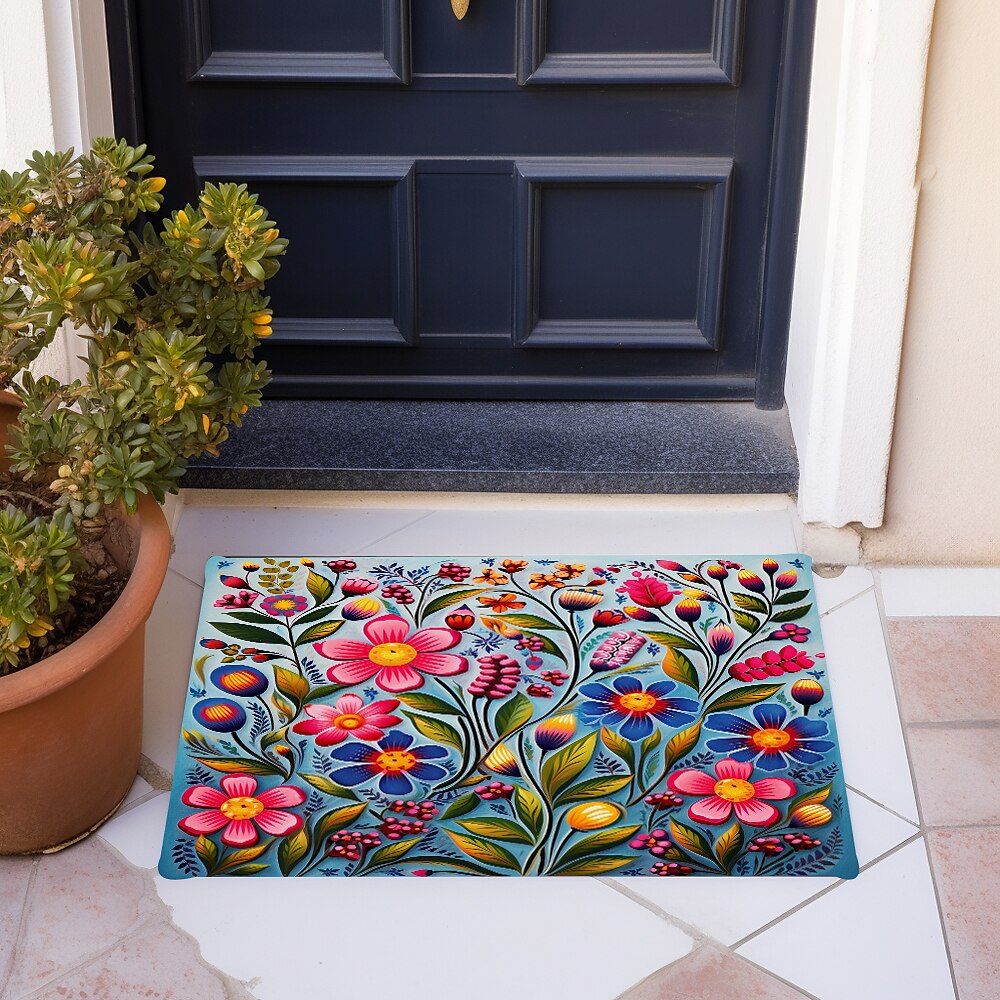 Felpudo de flores de colores, alfombras lavables, alfombra de cocina, alfombra antideslizante a prueba de aceite, alfombra interior y exterior, decoración de dormitorio, alfombra de baño, alfombra de 2025 - $16.99 –P1