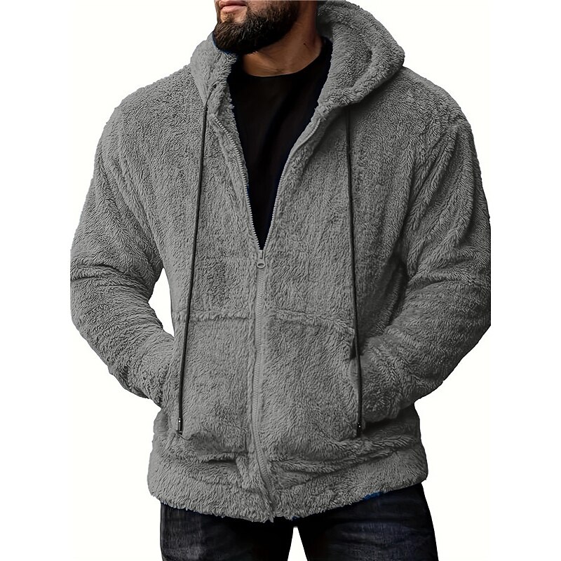 Homens Moletom Full Zip Hoodie Casaco com capuz Fuzzy Sherpa Preto Verde Tropa Azul Cinzento Com Capuz Tecido Bolsos Desportos e Ar livre Diário Feriado Roupa de rua Legal Casual Outono & inverno de 2025 por $22.99 –P4
