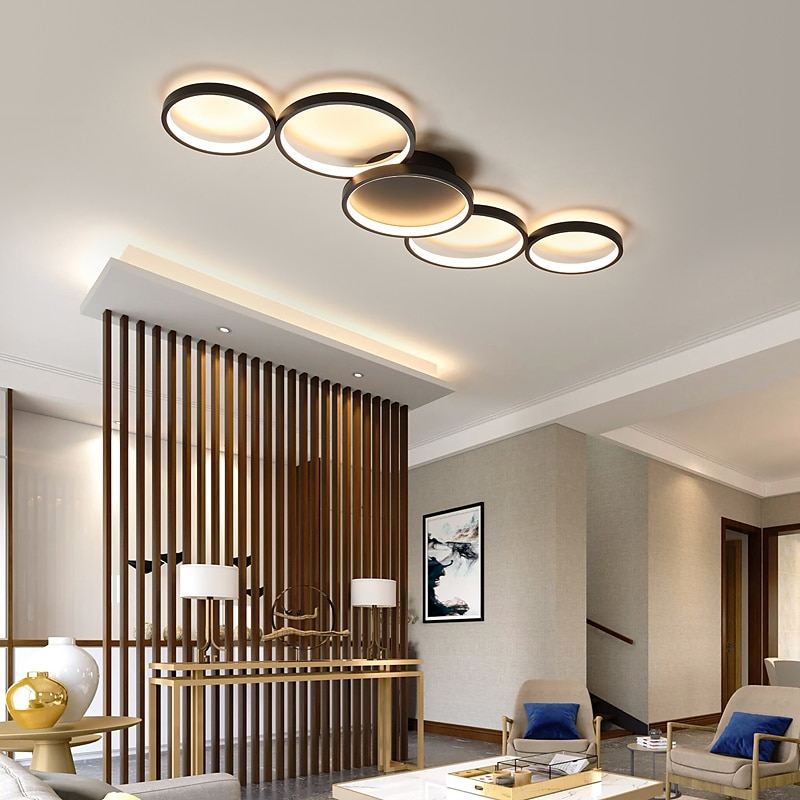 plafoniera a led design circolare 100 cm lampadario moderno a sospensione in metallo 5 teste lampada a sospensione a led plafoniera a sospensione creativa in nero per soggiorno ristorante bar 110-240v del 2025 a $187.99 –P1