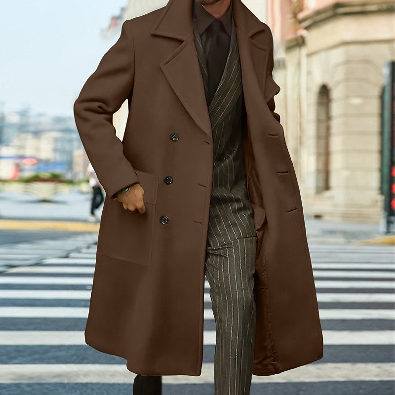 Herren Wintermantel Mantel Langer Trenchcoat Outdoor Freizeitskleidung Herbst Winter Polyester Oberbekleidung Bekleidung Modisch Strassenmode Glatt Kargen Doppelreihiger Verschluss 2025 - $85.99 –P2
