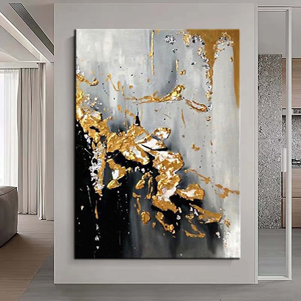 Großes handgemaltes goldenes Ölgemälde, Folienölgemälde, handgefertigt, Original-Ölgemälde, abstrakt, modern, auf Leinwand, goldenes Blatt, Wand, handgefertigtes Kunstdekor, gerollte Leinwand, kein 2025 - $61.99 –P1