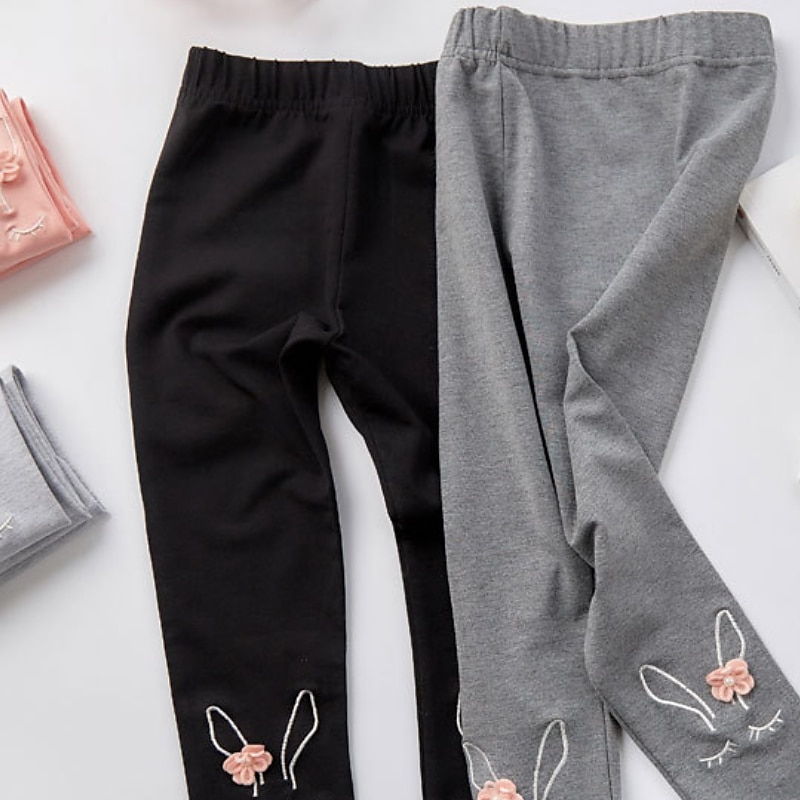Leggings Enfants Fille Couleur unie Actif Ruché Ecole Coton 3-7 ans Printemps Noir Blanche Rose Claire de 2025 ? $5.49 –P12