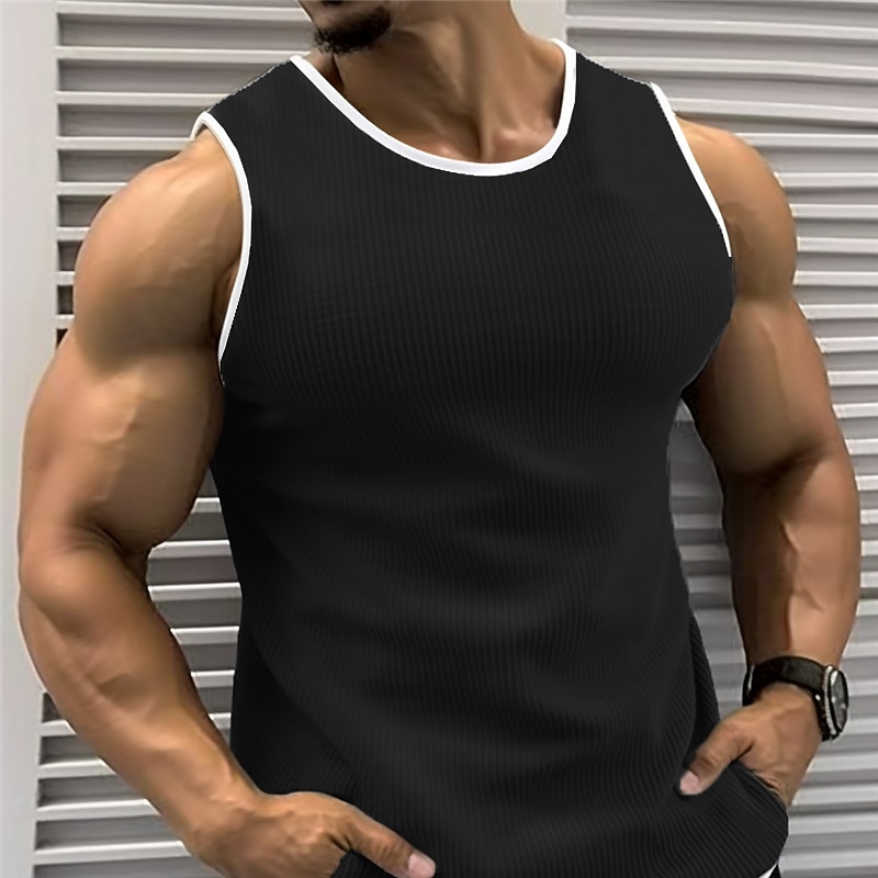 Per uomo Canotta Maglietta smanicata Canottiera Maglietta senza maniche Senza Maniche Girocollo Estate Blocco di colori Striscia di Fossa Moda Designer Muscolo All'aperto Uscire Palestra Nero Rosso del 2025 a $15.99 –P5