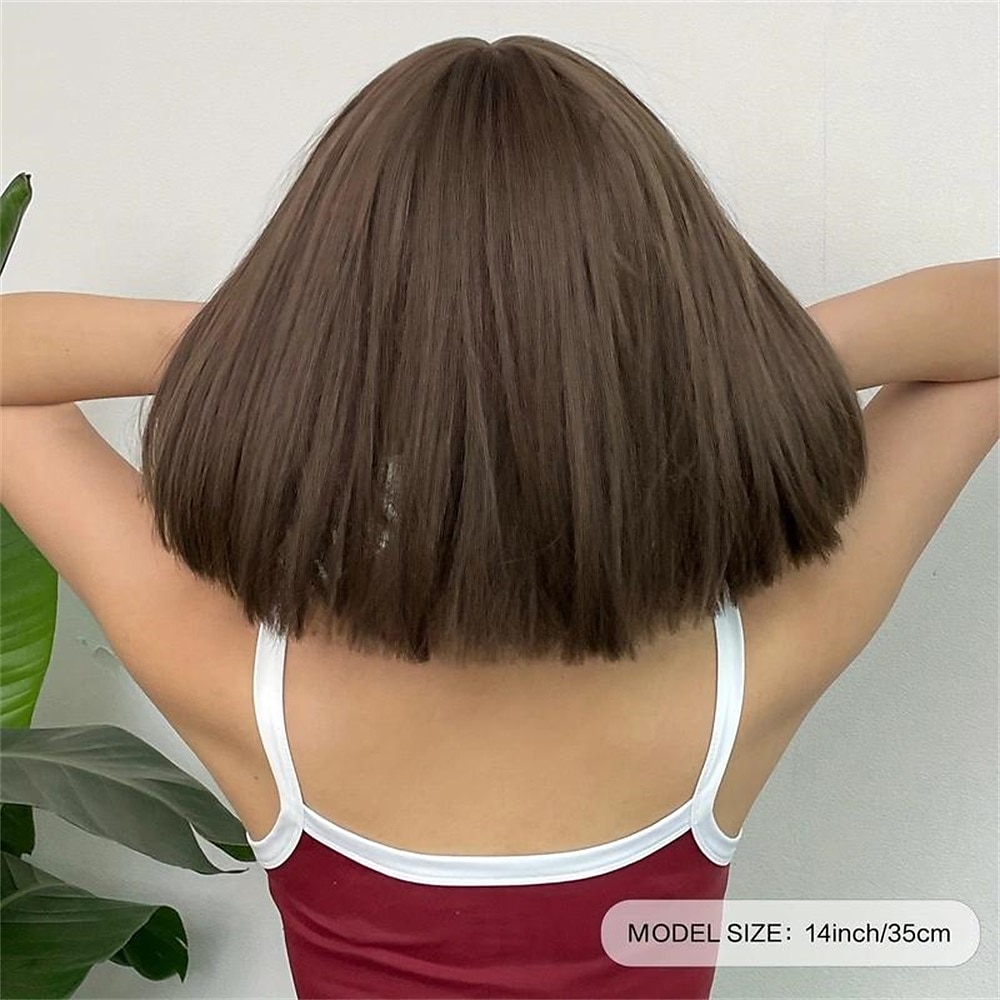 2025年 ブラウン 14 インチ ボブ ショート ストレート ヘアウィッグ 前髪付き かわいい 合成繊維 女性用ウィッグ 毎日のハロウィーンパーティー コスプレ用 クリスマスパーティーウィッグ コレクション – $16.49 –P5
