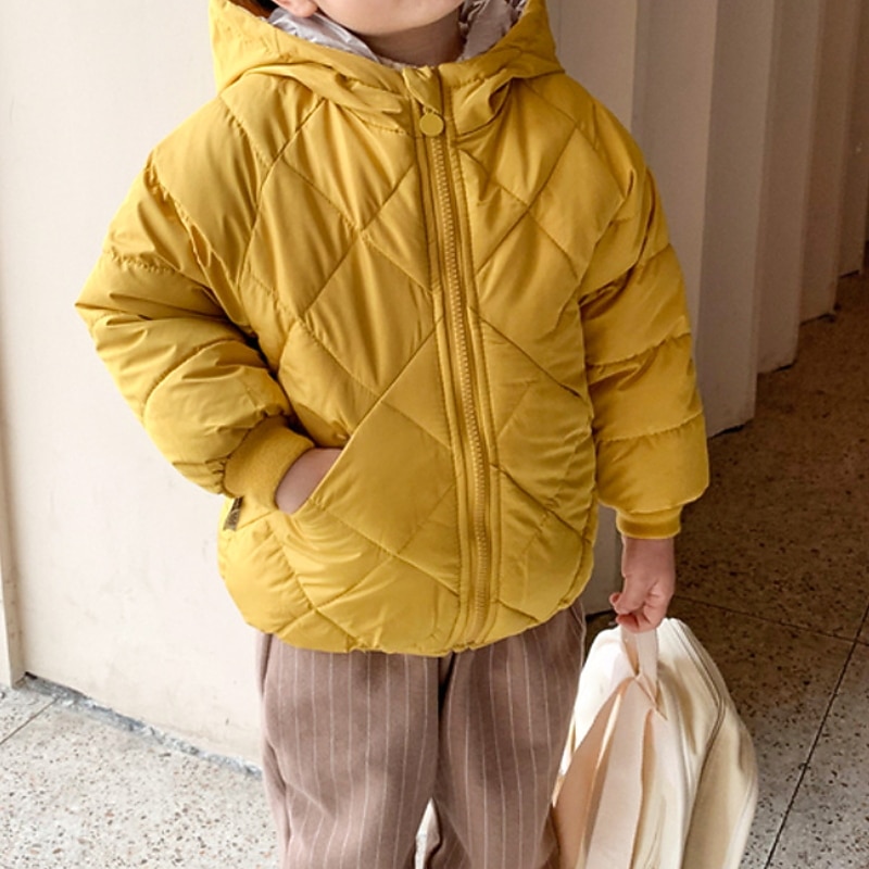 Děti Unisex Mikina s kapucí Svrchní oděvy Dětská bunda Puffer Jacket Pevná barva Dlouhý rukáv Zip Kabát Venkovní Bavlna Rozkošný Denní Bavlněný kabát ve tvaru diamantu-béžový Fleece bavlněný kabát ve 2025 - $23.99 –P1