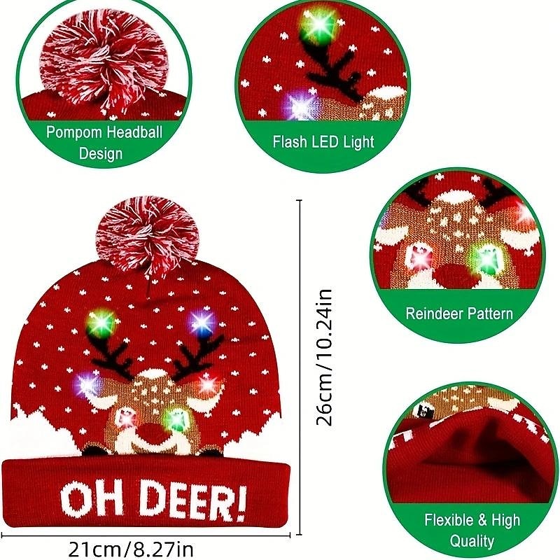 LED Christmas Hat Light Up Christmas Hat Unisex Knitted Beanie Holiday Hat Santa Claus Christmas Gifts Decoration 2026 - $15.99 –P4