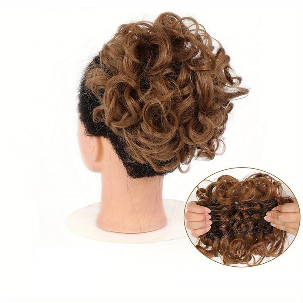 mariée gros chignon en désordre, chignon bouclé synthétique avec clips de peigne, queue de cheveux couverture chignon extension de queue de cheval faux cheveux naturels de 2025 ? $11.99 –P18