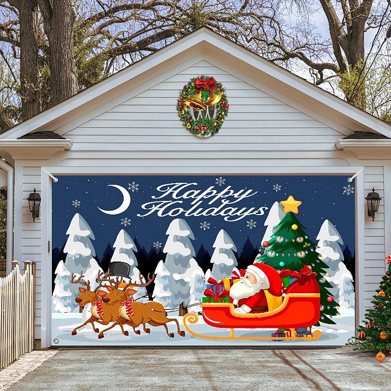 Christmas Garage Door Banner, Indoor Outdoor Christmas Holidays, Happy Background, Decoration Cover, Christmas Happy New Year Banner, Large Door Cover, Christmas Decoration 2025 - $25.99 –P3