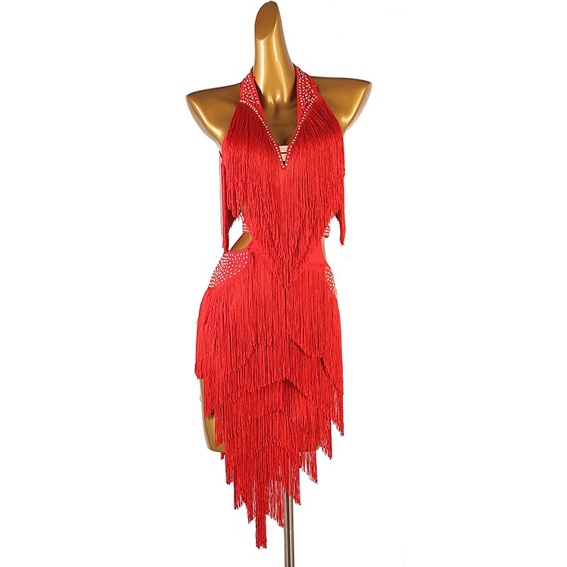 dans salsa latinsk dansklänning tofs ren färg splitsning kvinnors prestationsträning ärmlös chinlon spandex 2025 - $196.99 –P2