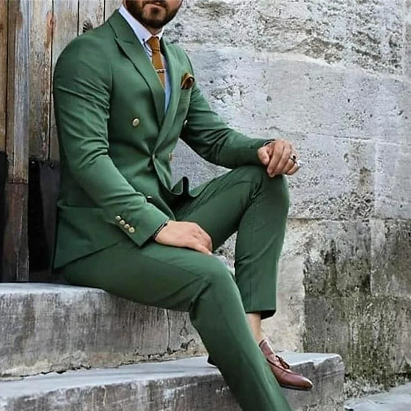 Ternos Masculinos para Casamento Trajes de Homecoming Verde Escuro Cor Sólida Ajuste Padrão 2 Peças Com Seis Botões de 2025 por $122.99 –P6