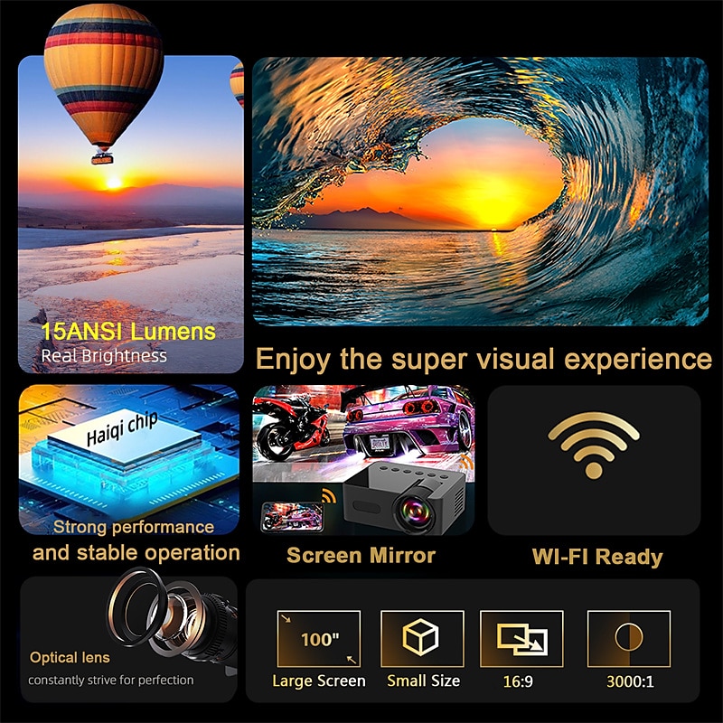 YT100 Mini Projector Wireless WIFI Display Screen Mirror with iOS and Android Smartphones Support USB Input Pocket Projector for Classic Movie Kids Animation 2025 - $63.99 –P2