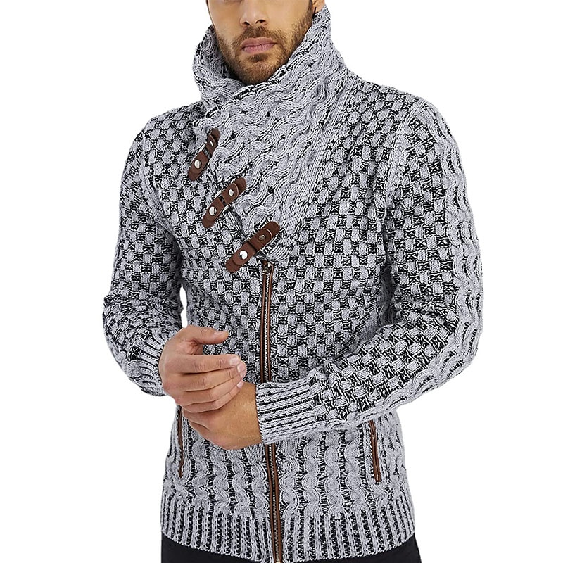 Herren Strickjacke Rollkragenpulli Gerippt Stricken Standard Seitentaschen Capri Glatt Rollkragen Warm-Ups Moderne zeitgenössische Casual Freizeitskleidung Bekleidung Herbst Winter Grau S M L 2025 - $41.99 –P1