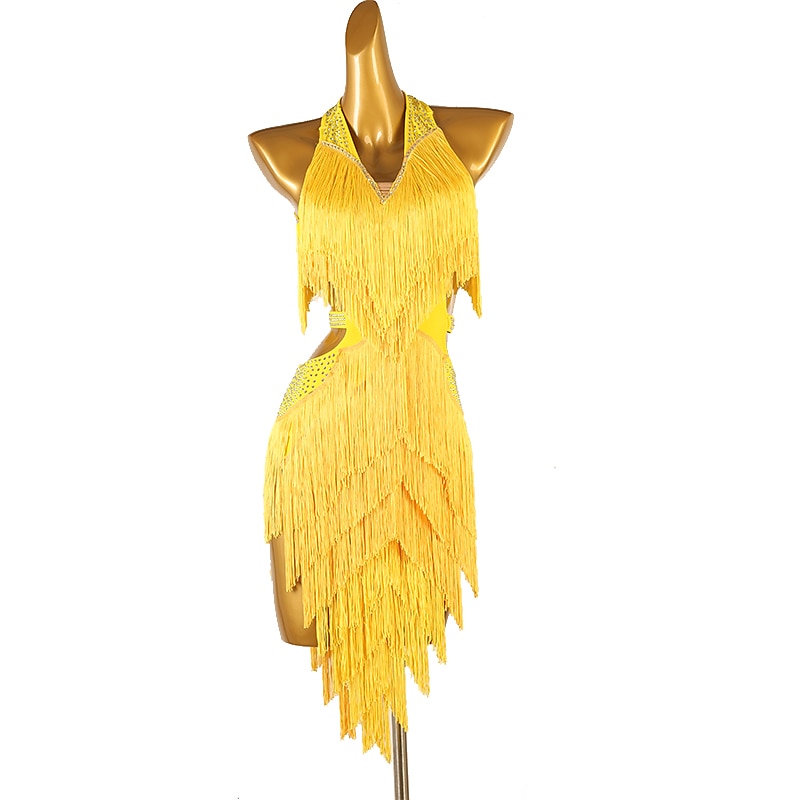 dans salsa latinsk dansklänning tofs ren färg splitsning kvinnors prestationsträning ärmlös chinlon spandex 2025 - $196.99 –P4