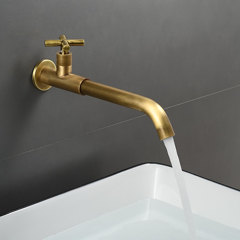 Wall Mounted Bathroom Sink Faucet, Brass Constructed Single Handle One Hole Long Reversible Spout Bath Mixer Taps for Bathroom Sink Tall Vessel in Black Chrome Antique Brass Silver 2025 - $77.99 –P12