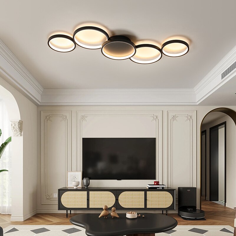 plafoniera a led design circolare 100 cm lampadario moderno a sospensione in metallo 5 teste lampada a sospensione a led plafoniera a sospensione creativa in nero per soggiorno ristorante bar 110-240v del 2025 a $187.99 –P2