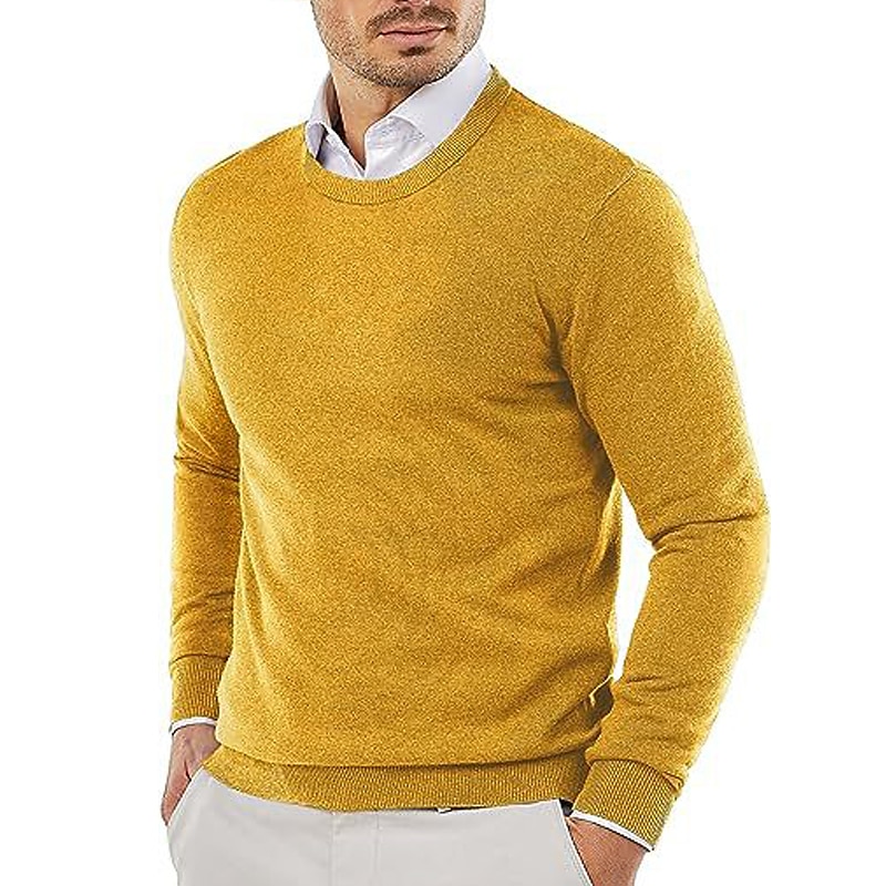 Men's Pullover Sweater Jumper Dress Sweater Jumper Ribbed Knit Cropped Knitted Plain Crew Neck Keep Warm Modern Contemporary Daily Wear Going out Clothing Apparel Fall Winter Black Yellow S M L 2025 - GBP £23 –P5