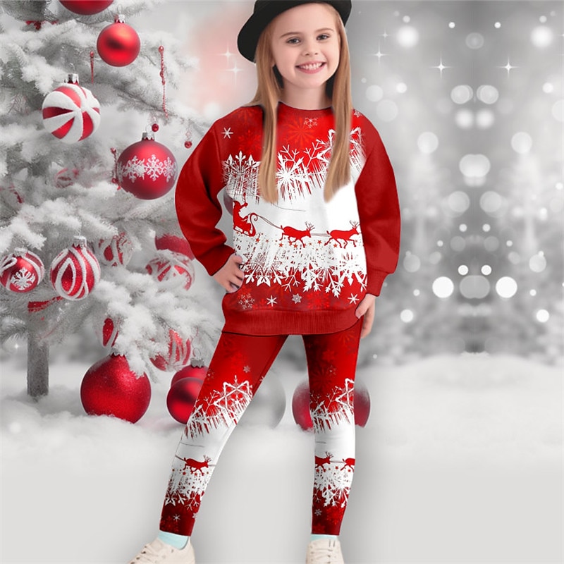 Девочки 3D Каждый В снежинку Рождественские наборы Комплект из толстовки и леггинсов Набор Длинный рукав 3D печать Осень Зима Активный Мода Повседневные Дети 3-12 лет Вырез под горло 2025 - $20.99 –P1