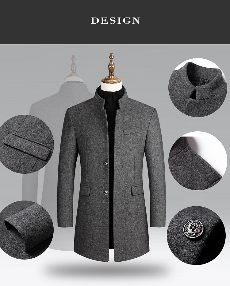 Herr Vinterkappa Rock Trenchcoat Företag Dagliga kläder Vinter POLY Håller värmen Utomhus Ytterkläder Kläder Mode Uppvärmning Solid färg Ficka Kinakrage Enkelknäppt med Två Knapphål 2025 - $61.99 –P1